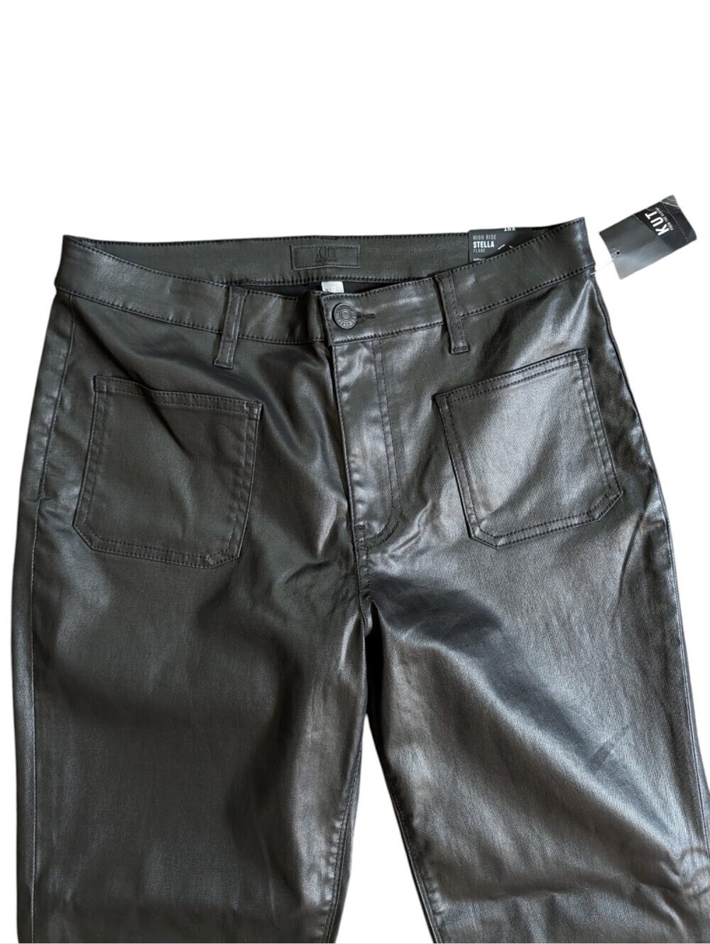 NWT KUT From The Kloth Stella High Rise Faux Leather Flare Pants Black Size 12 - Picture 3 of 9